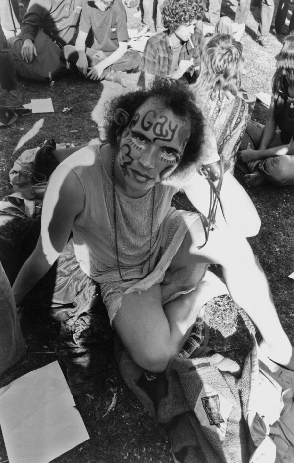 A participant at a gay Pride gathering in Golden Gate Park, San Francisco, California, circa 1972.