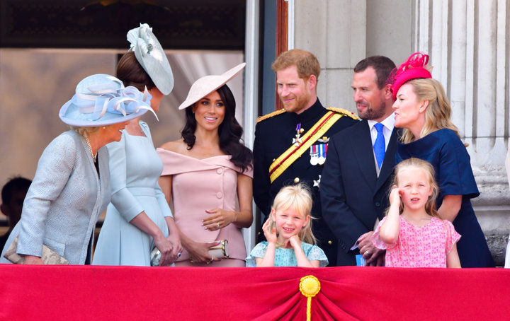 The royal family stand on the balcony of Buckingham Palace during the Trooping the Colour parade on June 9.&nbsp;