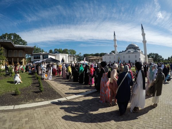 Muslims gather to perform Eid al-Fitr prayers in Lanham, Maryland, on June 15.
