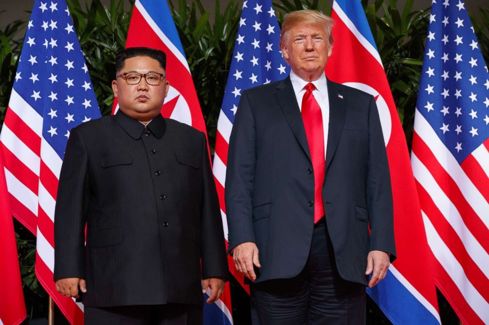 PHOTO: In this June. 12, 2018, file photo, U.S. President Donald Trump meets with North Korean leader Kim Jong Un on Sentosa Island, in Singapore.
