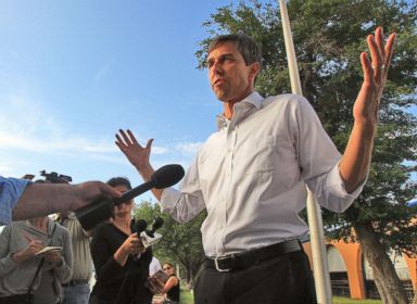 PHOTO: Candidate for U.S. Senate from Texas, Beto ORourke speaks during a news conference at the Hidalgo Memorial Park in Hidalgo, Texas, Monday, June 11, 2018.