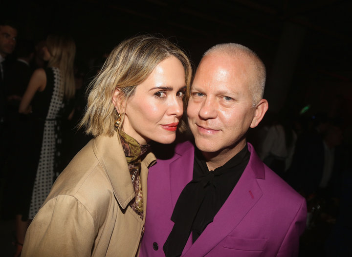 Paulson and Ryan Murphy pose at a Broadway afterparty. Paulson says Murphy creates a collaborative&nbsp;workplace for women.