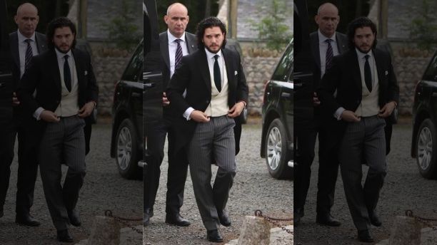 CAPTION CORRECTS WEDDING INFO AND LOCATION Actor Kit Harington, arrives, at Rayne Church, Kirkton of Rayne in Aberdeenshire, Scotland, Saturday June 23, 2018. Former "Game of Thrones" co-stars Kit Harington and Rose Leslie are marrying Saturday with a celebration at the bride's family castle in Scotland. The couple and guests arrived at Rayne Church, close to the 900-year-old Wardhill Castle in northeast Scotland, which is owned by LeslieÃ¢â¬â¢s family. (Jane Barlow/PA via AP)