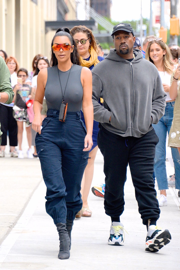 Kim Kardashian and Kanye West out and about in Manhattan on June 15.