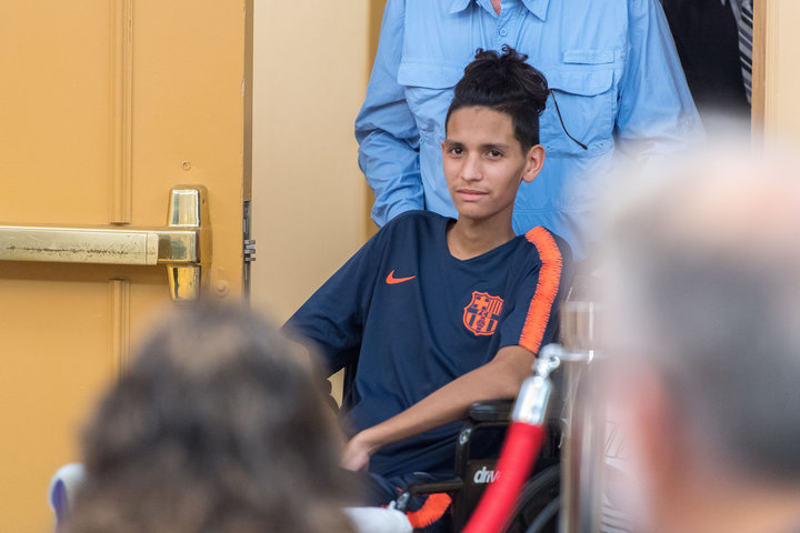 Anthony Borges seen on April 6 still recovering from the shooting at Marjory Stoneman Douglas High School two months earlier.