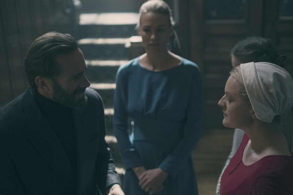 Joseph Fiennes, Yvonne Strahovski and Elisabeth Moss in "The Handmaid's Tale."