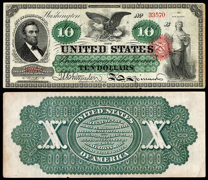 A&nbsp;$10 bill from the 1860s.