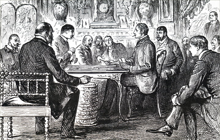 19th century image of men at the card table.&nbsp;