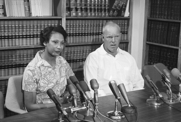 Mildred and Richard Loving answer questions at a June 1967 news conference the day after the Supreme Court ruled in their fav