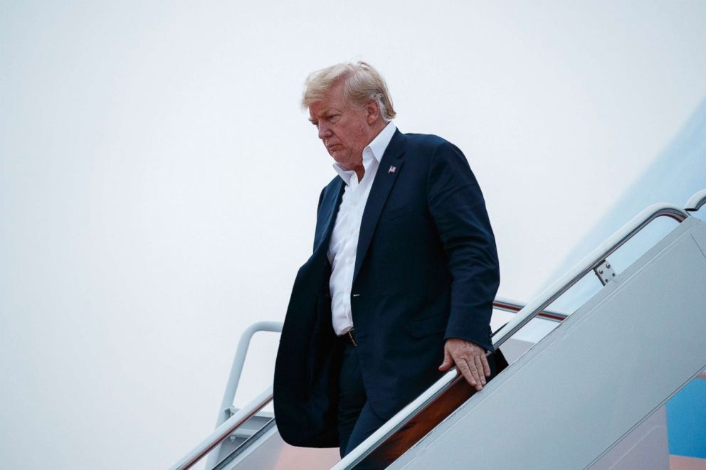 PHOTO: President Donald Trump arrives at Andrews Air Force Base after a summit with North Korean leader Kim Jong Un in Singapore, June 13, 2018, in Andrews Air Force Base, Md.