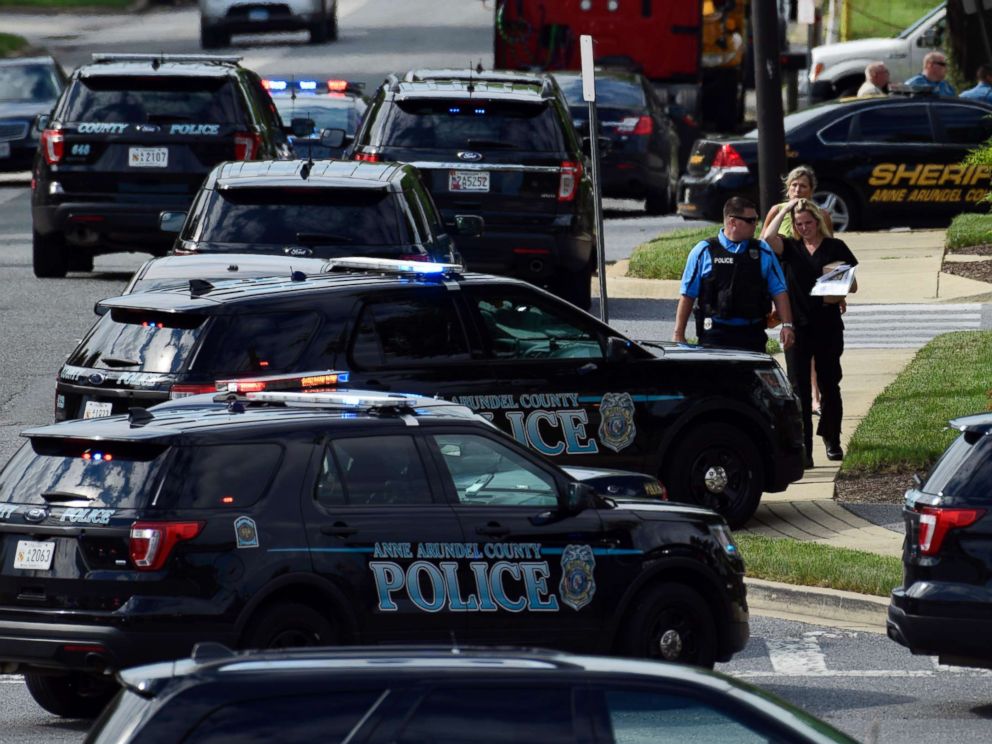 PHOTO: Police secure the scene of a shooting at the building housing The Capital Gazette newspaper in Annapolis, Md., June 28, 2018.