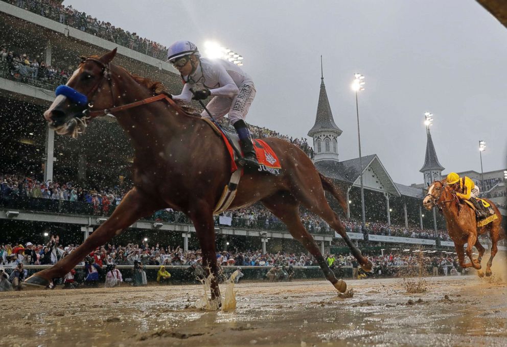 PHOTO: Justify, ridden by jockey Mike Smith wins the 144th running of the Kentucky Derby horse race at Churchill Downs in Louisville, Ky, May 5, 2018.