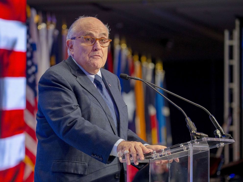 PHOTO: Rudy Giuliani speaks at the conference on Iran, May 5, 2018, in Washington, D.C.