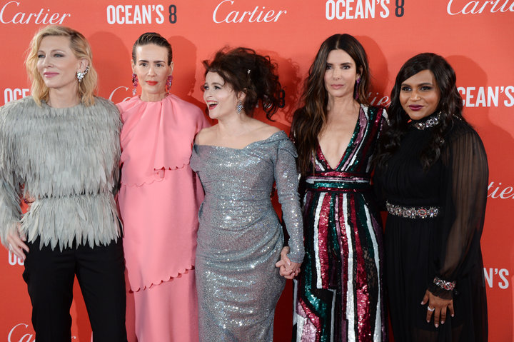 From left: Cate Blanchett, Sarah Paulson, Helena Bonham Carter, Sandra Bullock and Mindy Kaling attend the "Ocean's 8" U.K. p