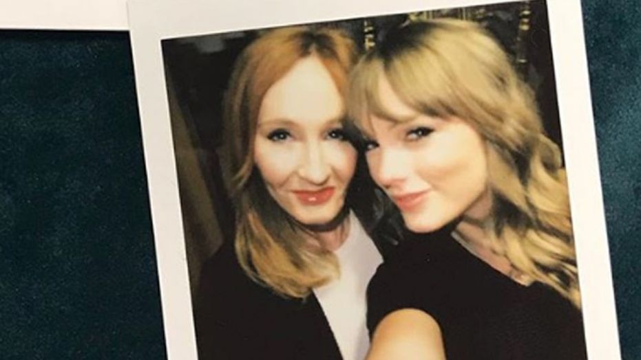 Taylor Swift, right, shares selfies posing with both Adele and J.K. Rowling, left, while backstage at her 'Reputation" tour. 