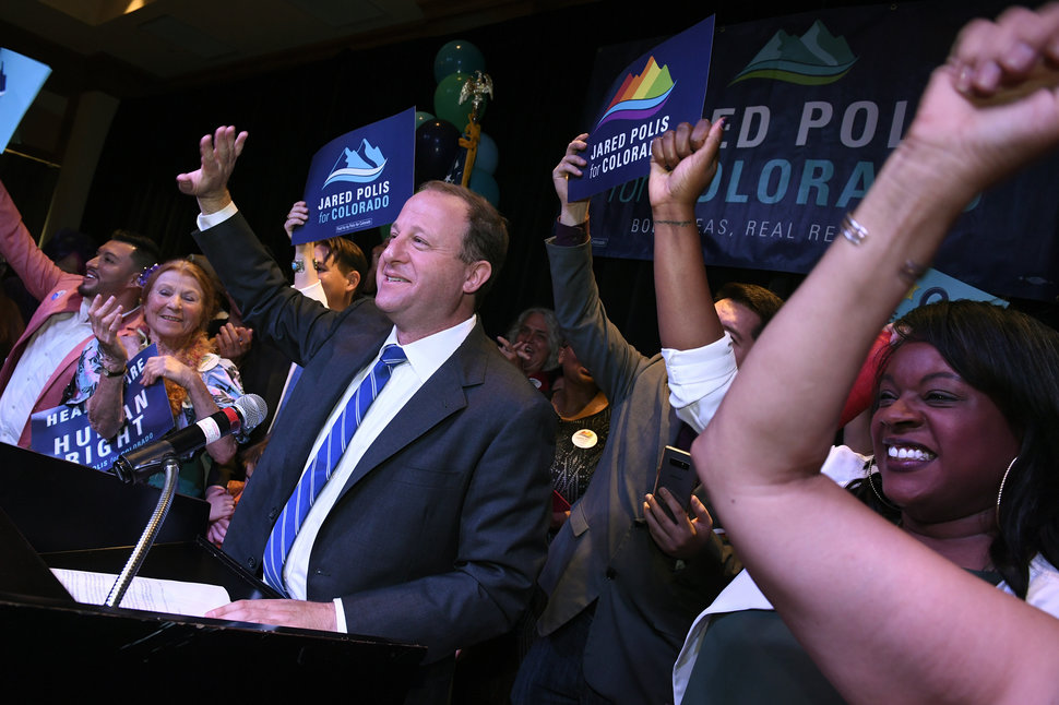 Jared Polis celebrates his primary victory at the&nbsp;Renaissance Boulder Flatiron Hotel in Broomfield, Colorado.