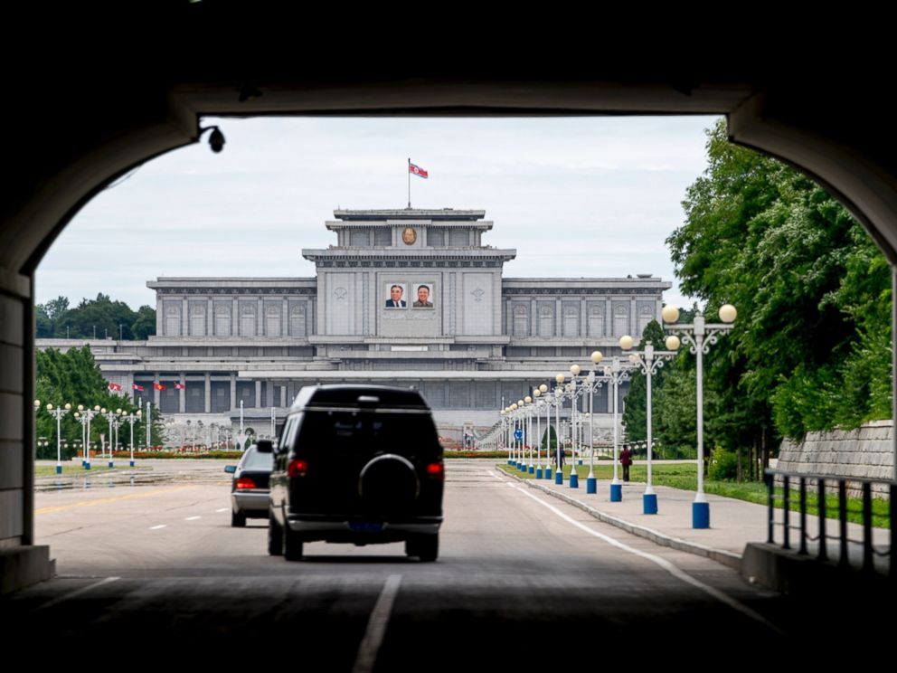 The motorcade carrying U.S. Secretary of State Mike Pompeo drives towards Kumsusan Palace of the Sun in Pyongyang, North Korea, Friday, July 6, 2018. Pompeo is on a trip traveling to North Korea, Japan, Vietnam, Abu Dhabi, and Brussels.