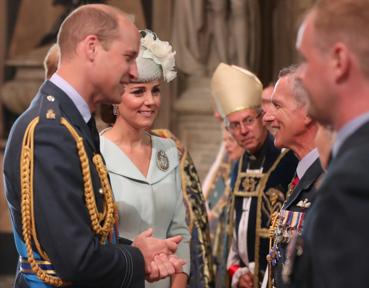 Prince William and Catherine, Duchess of Cambridge, greeting&nbsp;Royal Air Force personnel&nbsp;at Westminster Abbey on July