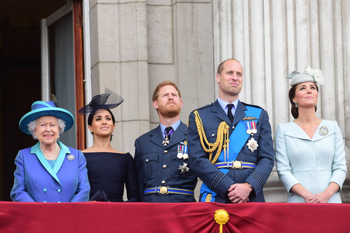 The royals observe the RAF 100th anniversary flypast from the balcony of Buckingham Palace on July 10 in London.&nbsp;