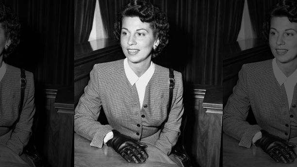 FILE - In this Sept. 28, 1950 file photo, Nancy Sinatra Sr. takes the witness stand in Superior Court in Santa Monica, Calif., where she was granted a decree of separate maintenance from singer Frank Sinatra. Sinatra Sr., the childhood sweetheart of Frank Sinatra who became the first of his four wives and the mother of his three children, has died. She was 101. Her daughter, Nancy Sinatra Jr., tweeted that her mother died Friday, July 13, 2018.  (AP Photo/Harold Filan, File)