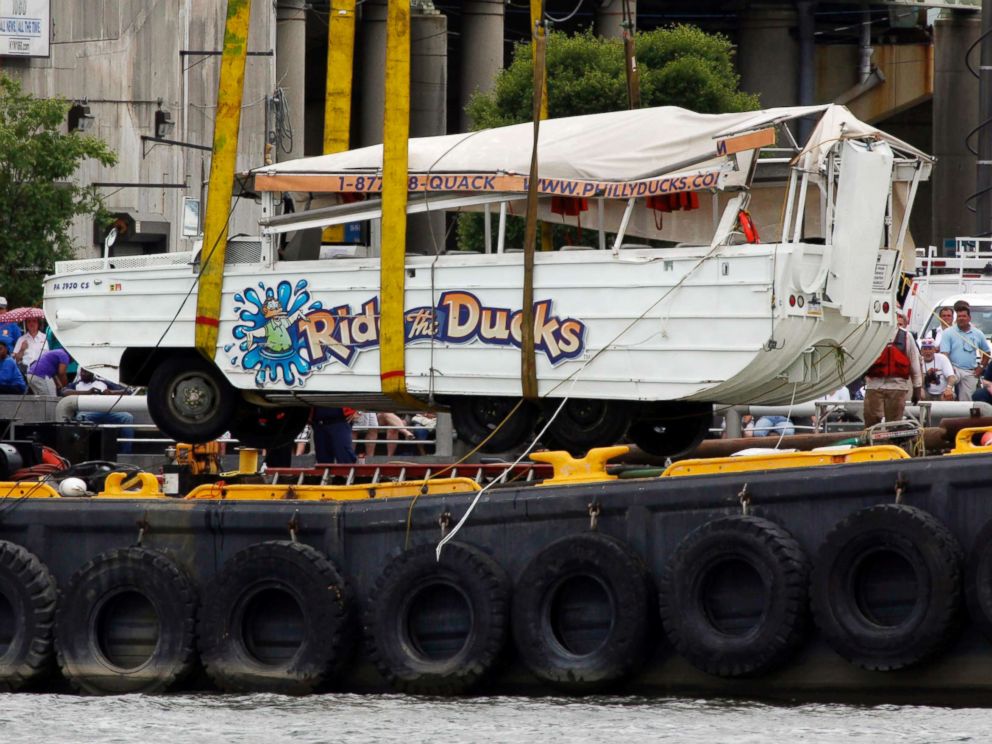 PHOTO: An amphibious craft is salvaged from the Delaware River in Philadelphia, July 9, 2010. An amphibious sightseeing boat that stalled in the Delaware River was knocked over by an oncoming barge spilling 37 people overboard. 