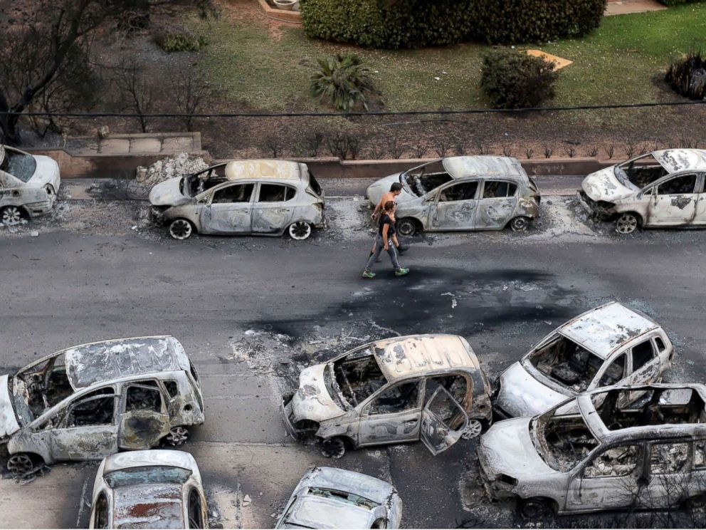 PHOTO: Dozens of cars destroyed by the blaze in the Mati area, Kokkino Limanaki in Greece, July 24, 2018.
