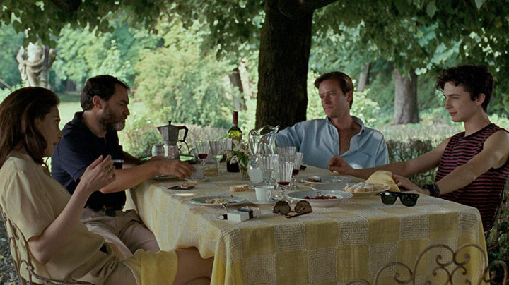 Amira Casar, Michael Stuhlbarg, Armie Hammer and Timoth&eacute;e Chalamet in "Call Me by Your Name."