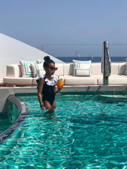Blue Ivy pictured in a pool on the yacht.&nbsp;