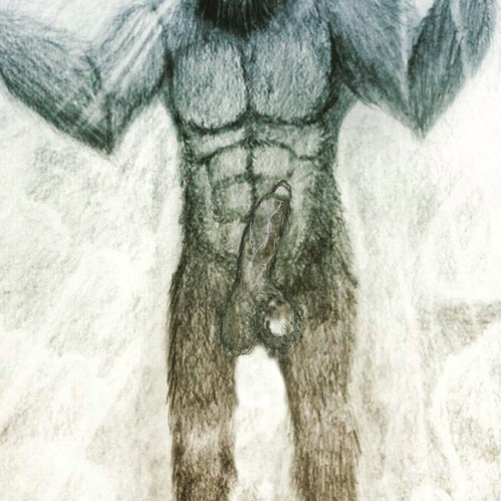 Bigfoot's erect penis.