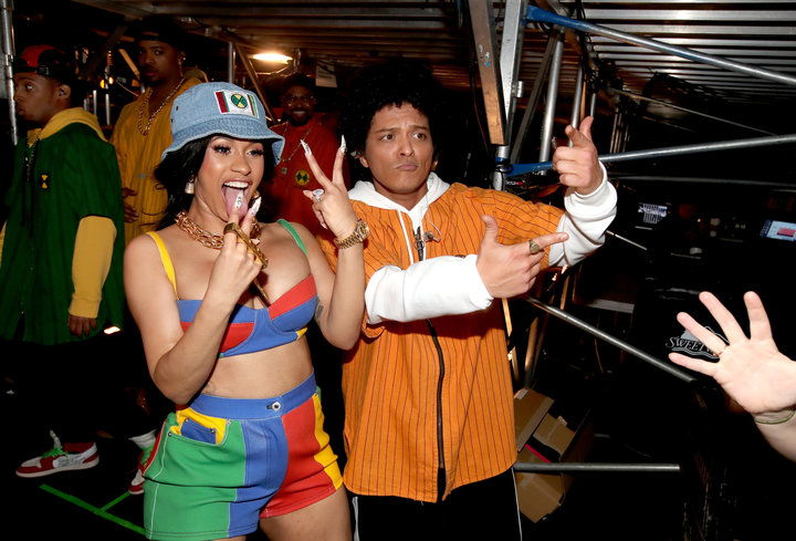 Cardi B and Bruno Mars&nbsp;backstage at the 60th Annual Grammy Awards in New York City on Jan. 28. She had been set to join 