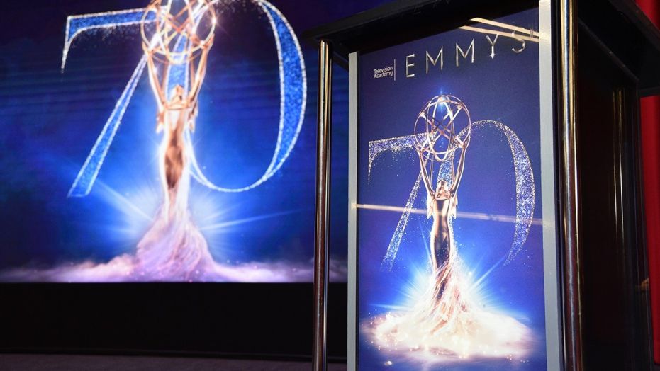 A screen and podium appear on stage at the 70th Primetime Emmy Nominations Announcements at the Television Academy's Saban Media Center on Thursday, July 12, 2018, in Los Angeles. (Photo by Chris Pizzello/Invision/AP)