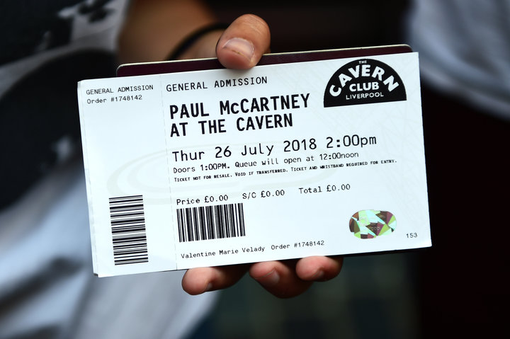 A ticket for Paul McCartney's "secret" concert at The Cavern Club in Liverpool.