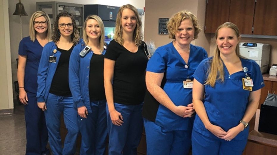 All six nurses are expecting within months of each other. 