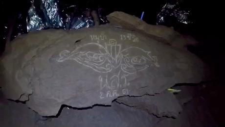 The insignia of the Thai Navy SEALs, etched onto a rock in the cavern the boys are trapped in.