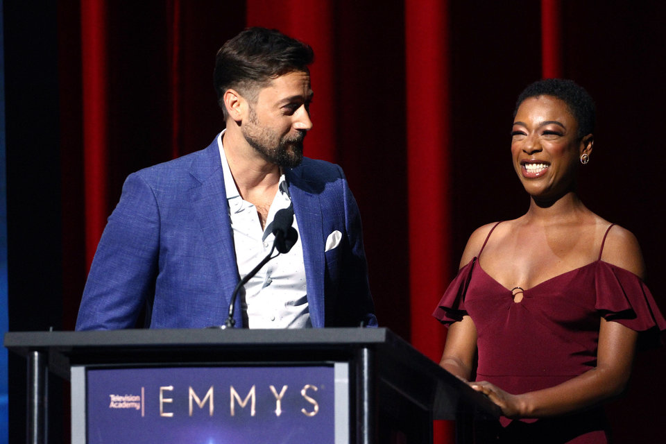 NORTH HOLLYWOOD, CA - JULY 12:  Ryan Eggold and Samira Wiley attend the 70th Emmy Awards Nominations Announcement at Saban Me