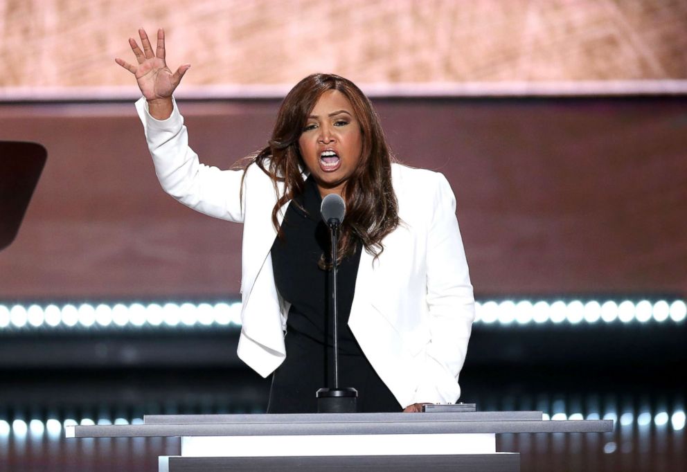 PHOTO: Lynne Patton, vice president of the Eric Trump Foundation, speaks during the Republican National Convention in Cleveland,July 20, 2016.