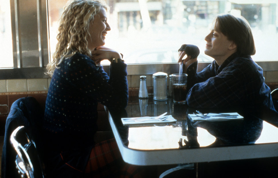 Claire Danes and Kieran Culkin talk at a coffee shop for a scene from "Igby Goes Down." Culkin entered an existential crisis 