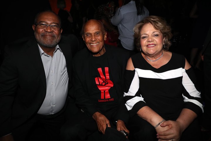 Ron Stallworth and his wife, Patsy Stallworth, flanking Harry Belafonte at the &ldquo;BlacKkKlansman&rdquo; premiere in New Y