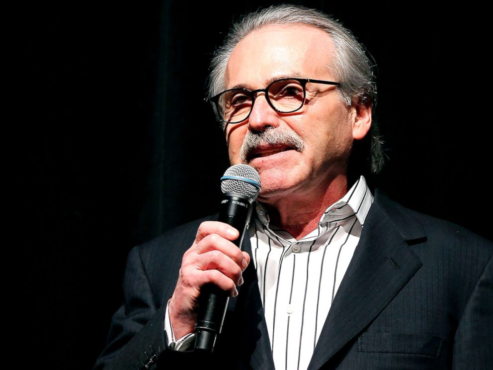 PHOTO: David Pecker, Chairman and CEO of American Media, which publishes the National Enquirer, addresses attendees at Party in New York, Aug. 21, 2018.