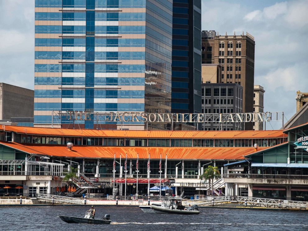 PHOTO: The coast guard patrols the St Johns river outside of the Jacksonville Landing in Jacksonville, Fla., Aug. 26, 2018.
