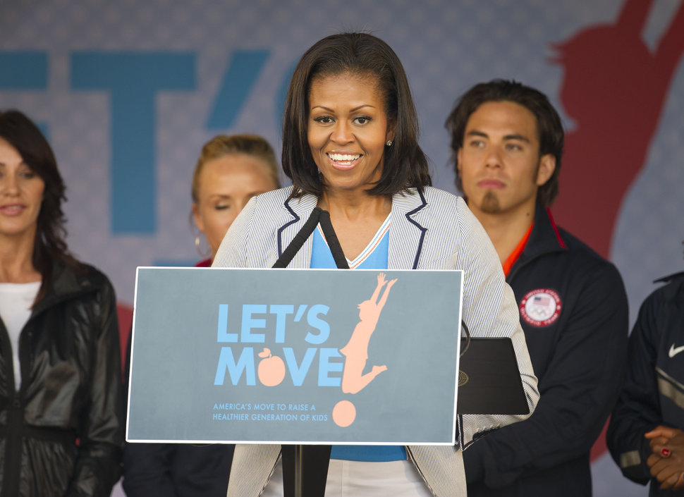 Former first lady Michelle Obama speaks on behalf of Let's Move in London.