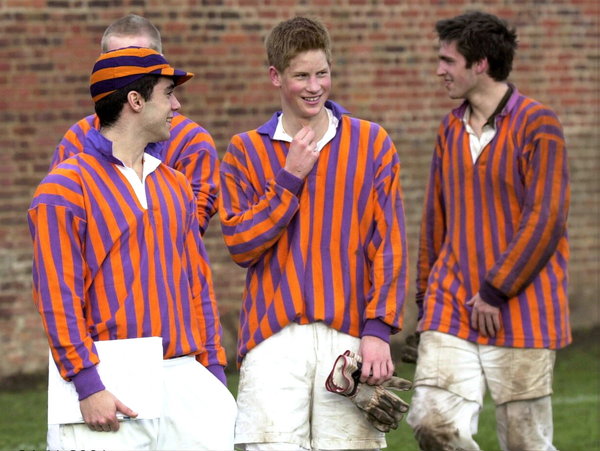 Prince Harry with his teammates, called The Oppidans, after the traditional Eton wall game ended in a goal-less draw.