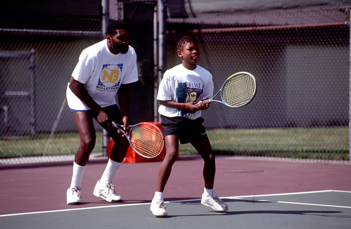 Richard Williams practices with his daughter, Serena Williams, in 1991.