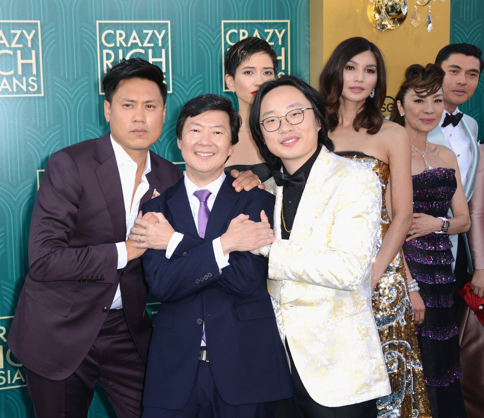 At the "Crazy Rich Asians" premiere in Hollywood, Chu (far left) poses with actors Ken Jeong, Sonoya Mizuno, Jimmy O. Yang, G