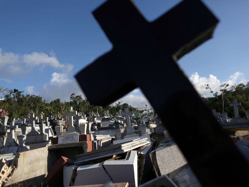 PHOTO: Graves destroyed during Hurricane Maria at a cemetery, in Lares, Puerto Rico Feb. 8, 2018, months after the the island was hit.