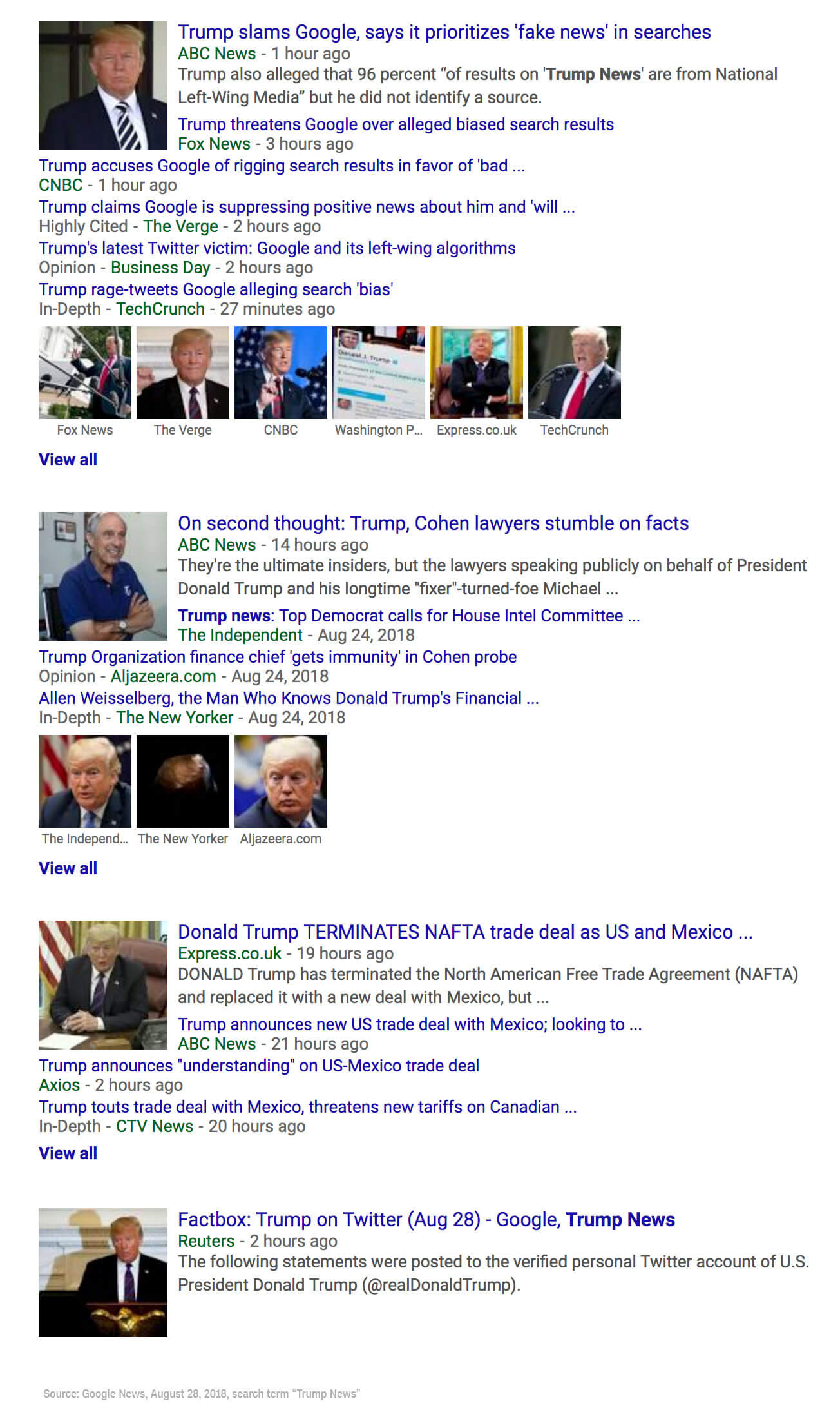 Trump news Google search