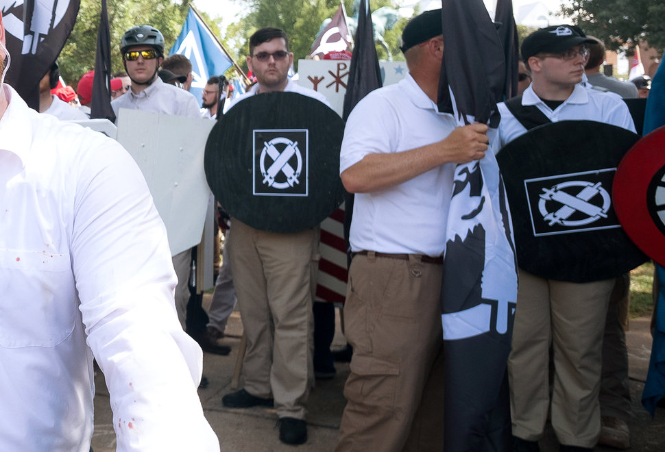 James Alex Fields Jr., center, at the Unite the Right white supremacist rally in Charlottesville, Virginia, on Aug. 12, 2017.