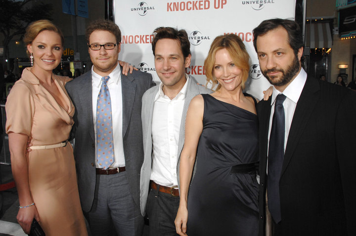 Katherine Heigl, Seth Rogen, Paul Rudd, Leslie Mann and Judd Apatow, director/writer/producer of "Knocked Up."&nbsp;