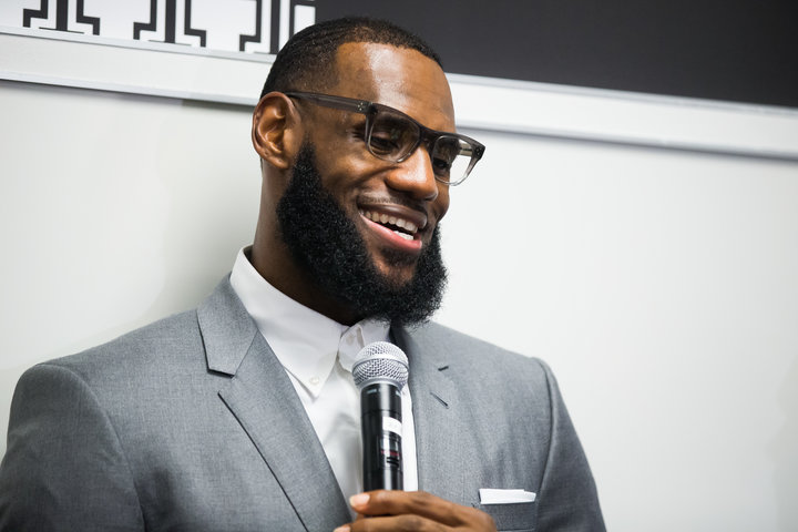 LeBron James speaks to the media during the grand opening of the I Promise School.