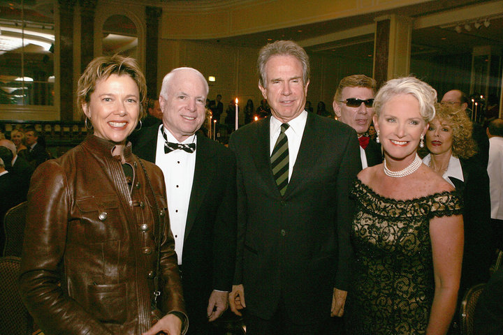 Warren Beatty (second from right) and his wife, Annette Bening (left), joined John McCain (second from left) and his wife, Ci